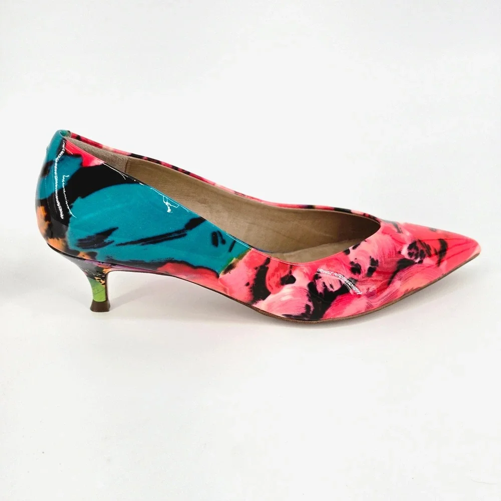 Vionic Josie Floral Patent Leather Pointed Toe Kitten Heels Pumps Women's Size 8